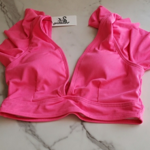 SPORLIKE Ruffle High Waist Swimsuit Hot Pink & Leopard Bikini Set Size XL - Picture 4 of 11